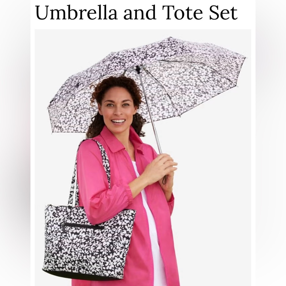 Black and White Tote Bag With Matching Umbrella ~ NWT